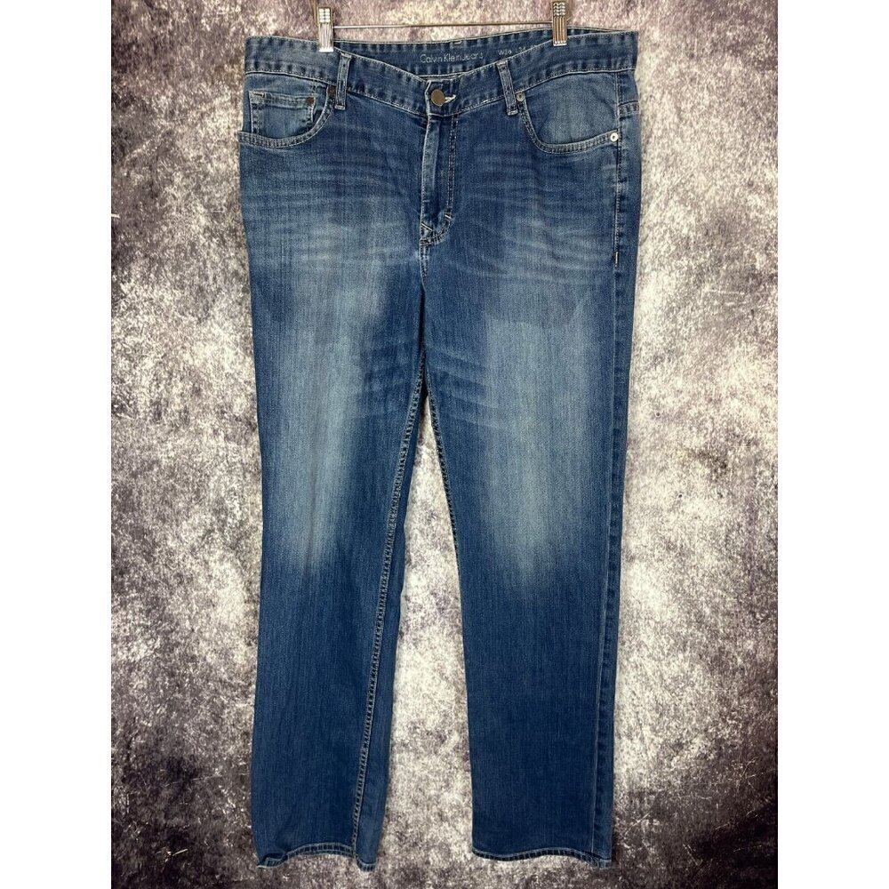 Calvin Klein Jeans Mens 36 x‎ 34 Slim Straight Blue Denim Classic Casual Quality